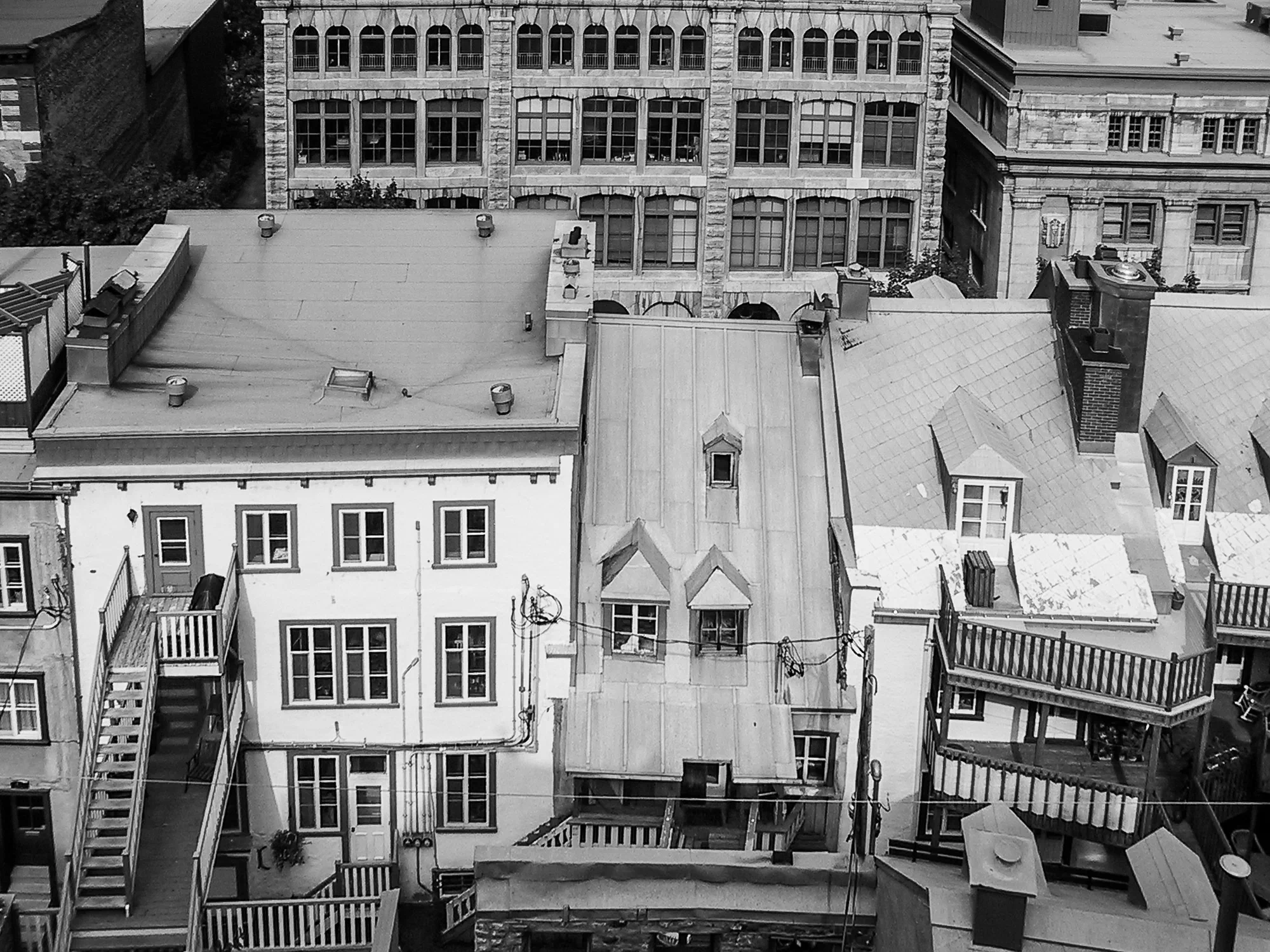 Looking over buildings in Vieux Quebec