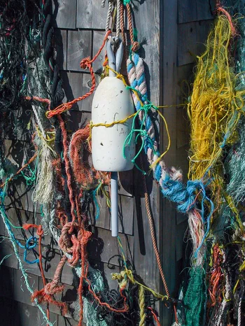 Old fishing gear awaits reuse Old fishing gear awaits reuse